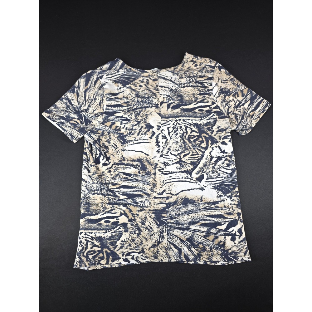 Bonita Womens XL Tiger Print V-Neck Short Sleeve Top Viscose Stretch Navy Tan - Picture 6 of 6
